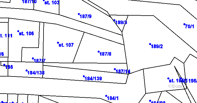 Parcela st. 187/8 v KÚ Únětice u Prahy, Katastrální mapa