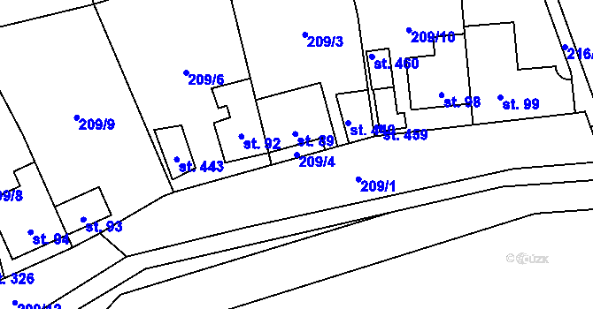 Parcela st. 209/4 v KÚ Únětice u Prahy, Katastrální mapa