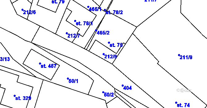 Parcela st. 212/9 v KÚ Únětice u Prahy, Katastrální mapa