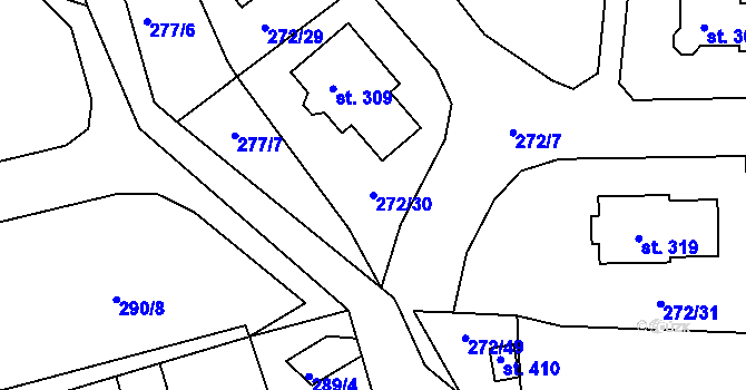 Parcela st. 272/30 v KÚ Únětice u Prahy, Katastrální mapa