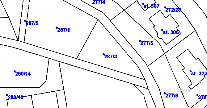 Parcela st. 287/3 v KÚ Únětice u Prahy, Katastrální mapa