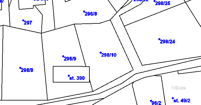 Parcela st. 298/10 v KÚ Únětice u Prahy, Katastrální mapa