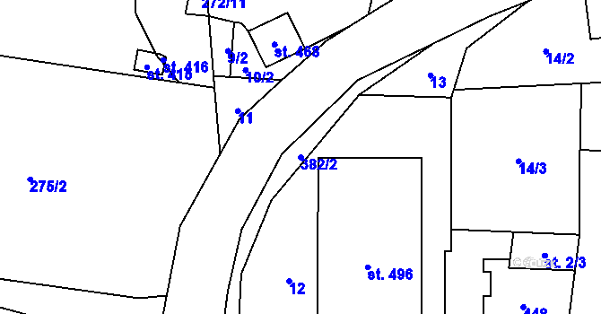Parcela st. 382/2 v KÚ Únětice u Prahy, Katastrální mapa