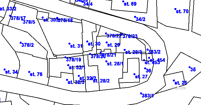 Parcela st. 378/21 v KÚ Únětice u Prahy, Katastrální mapa