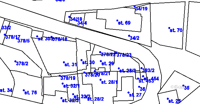Parcela st. 378/22 v KÚ Únětice u Prahy, Katastrální mapa