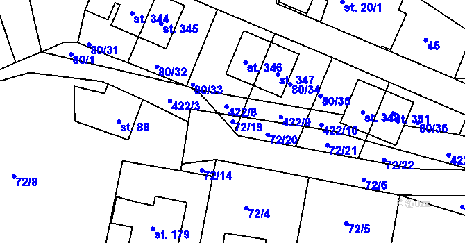 Parcela st. 72/19 v KÚ Únětice u Prahy, Katastrální mapa