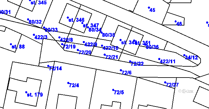 Parcela st. 72/21 v KÚ Únětice u Prahy, Katastrální mapa