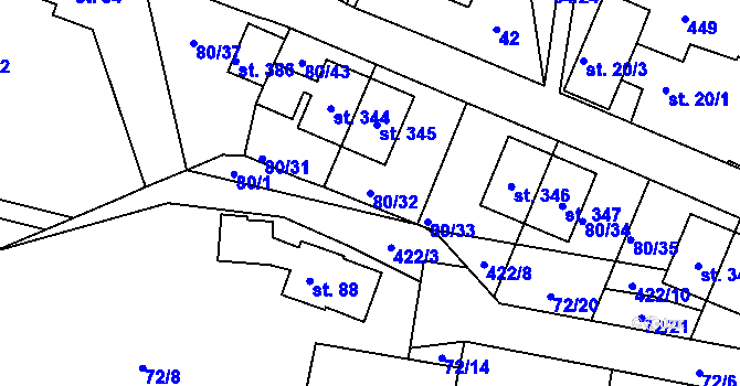 Parcela st. 80/32 v KÚ Únětice u Prahy, Katastrální mapa
