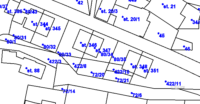 Parcela st. 80/34 v KÚ Únětice u Prahy, Katastrální mapa