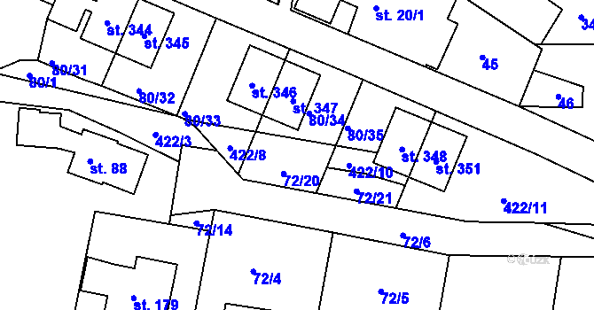 Parcela st. 422/9 v KÚ Únětice u Prahy, Katastrální mapa