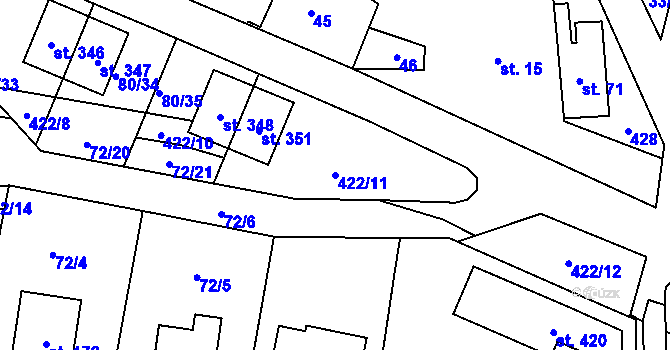 Parcela st. 422/11 v KÚ Únětice u Prahy, Katastrální mapa
