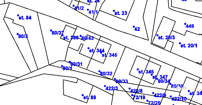 Parcela st. 345 v KÚ Únětice u Prahy, Katastrální mapa