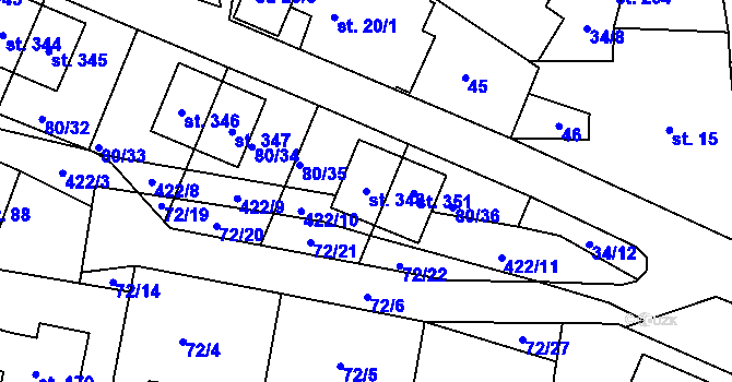 Parcela st. 348 v KÚ Únětice u Prahy, Katastrální mapa