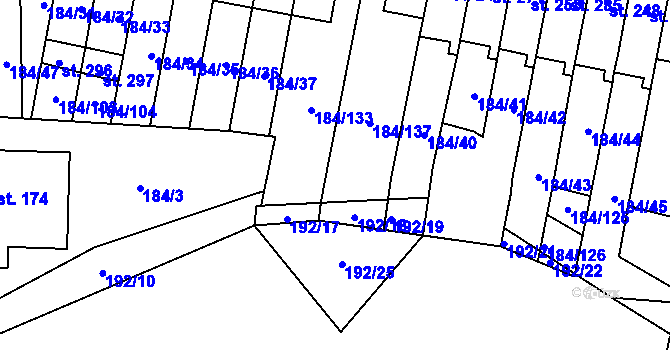 Parcela st. 184/136 v KÚ Únětice u Prahy, Katastrální mapa