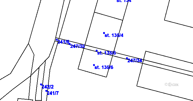Parcela st. 135/5 v KÚ Únětice u Prahy, Katastrální mapa