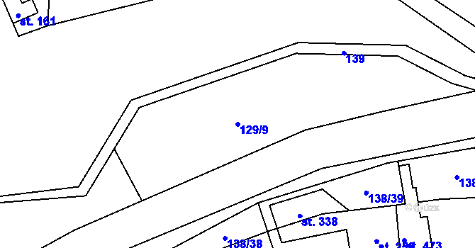 Parcela st. 129/9 v KÚ Únětice u Prahy, Katastrální mapa