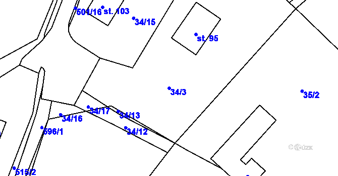Parcela st. 34/3 v KÚ Únětice u Blovic, Katastrální mapa