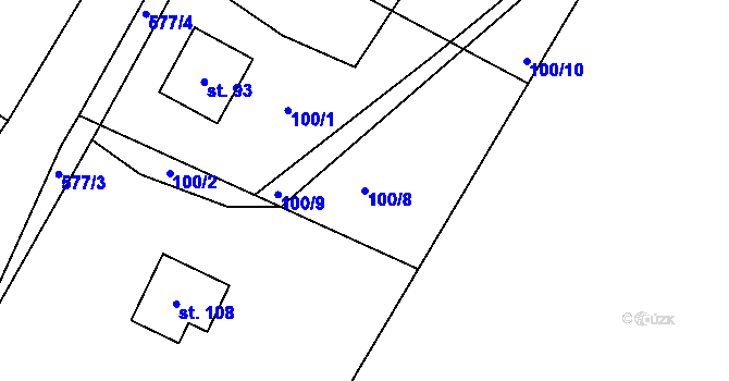 Parcela st. 100/8 v KÚ Únětice u Blovic, Katastrální mapa