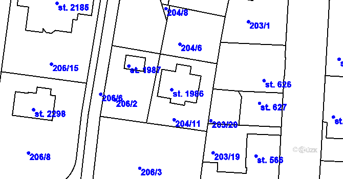 Parcela st. 1986 v KÚ Unhošť, Katastrální mapa