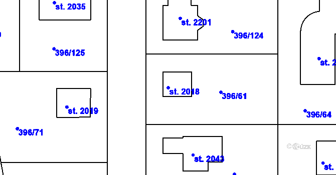 Parcela st. 2018 v KÚ Unhošť, Katastrální mapa