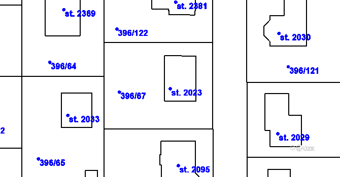 Parcela st. 2023 v KÚ Unhošť, Katastrální mapa