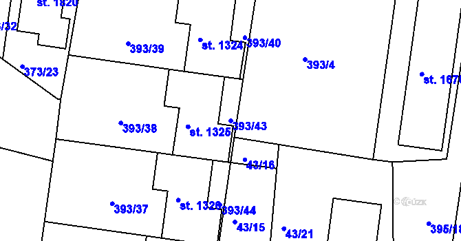 Parcela st. 393/43 v KÚ Unhošť, Katastrální mapa