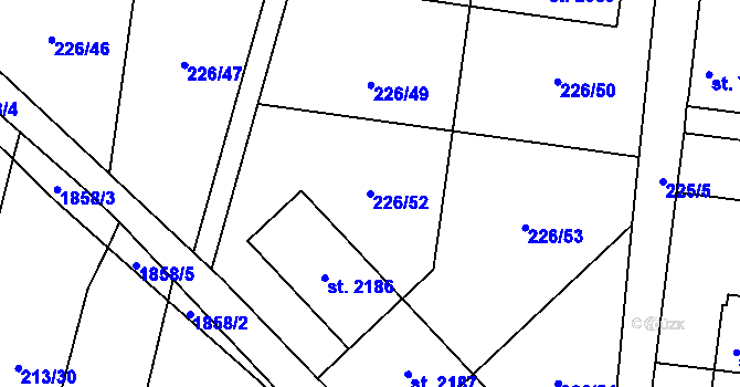 Parcela st. 226/52 v KÚ Unhošť, Katastrální mapa