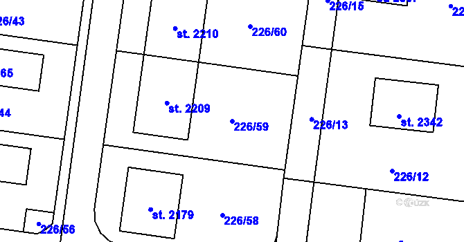 Parcela st. 226/59 v KÚ Unhošť, Katastrální mapa
