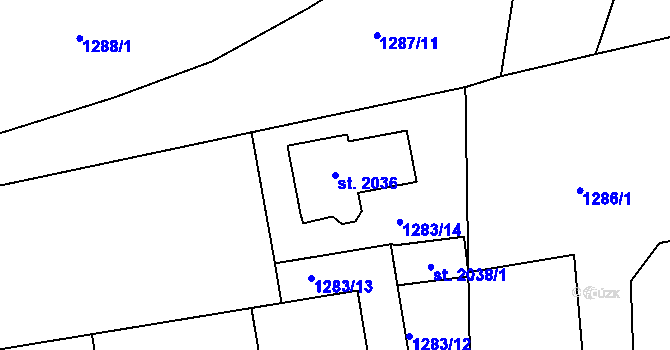 Parcela st. 2036 v KÚ Unhošť, Katastrální mapa