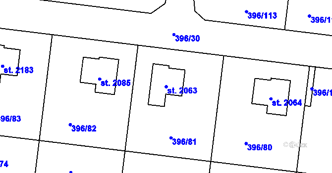 Parcela st. 2063 v KÚ Unhošť, Katastrální mapa