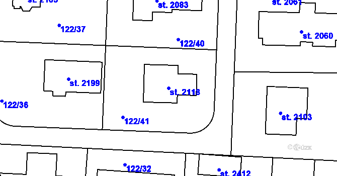 Parcela st. 2118 v KÚ Unhošť, Katastrální mapa