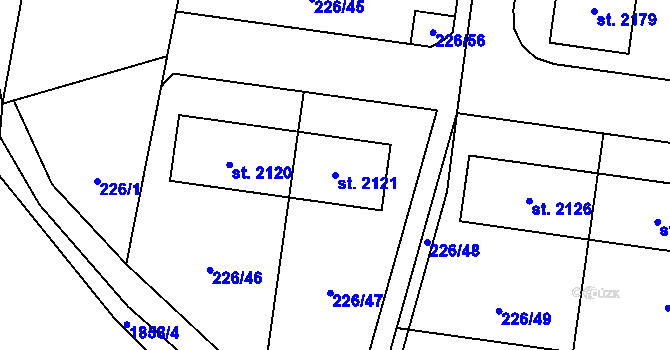 Parcela st. 2121 v KÚ Unhošť, Katastrální mapa