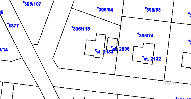 Parcela st. 2133 v KÚ Unhošť, Katastrální mapa