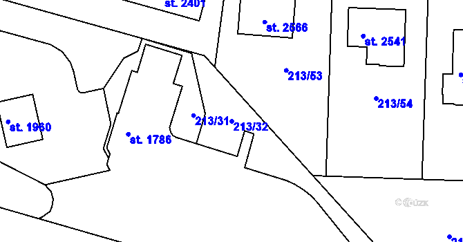 Parcela st. 213/32 v KÚ Unhošť, Katastrální mapa