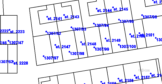 Parcela st. 2148 v KÚ Unhošť, Katastrální mapa