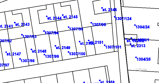 Parcela st. 2150 v KÚ Unhošť, Katastrální mapa