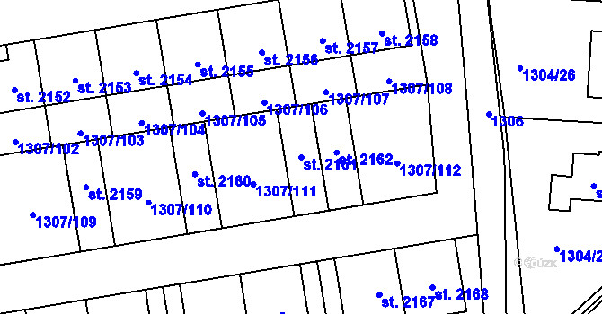 Parcela st. 2161 v KÚ Unhošť, Katastrální mapa