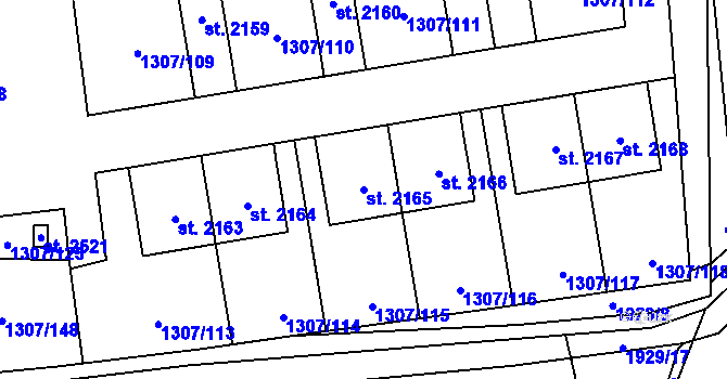 Parcela st. 2165 v KÚ Unhošť, Katastrální mapa