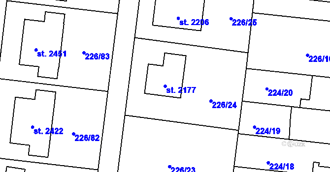 Parcela st. 2177 v KÚ Unhošť, Katastrální mapa