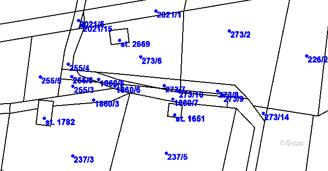 Parcela st. 273/7 v KÚ Unhošť, Katastrální mapa
