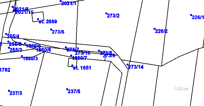 Parcela st. 273/9 v KÚ Unhošť, Katastrální mapa