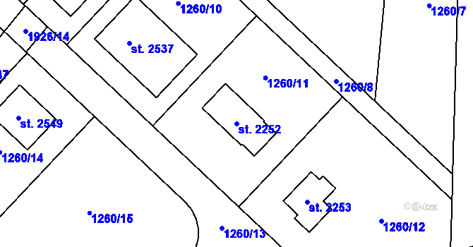 Parcela st. 2252 v KÚ Unhošť, Katastrální mapa