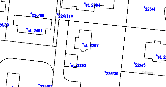 Parcela st. 2267 v KÚ Unhošť, Katastrální mapa