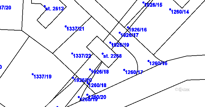 Parcela st. 2268 v KÚ Unhošť, Katastrální mapa