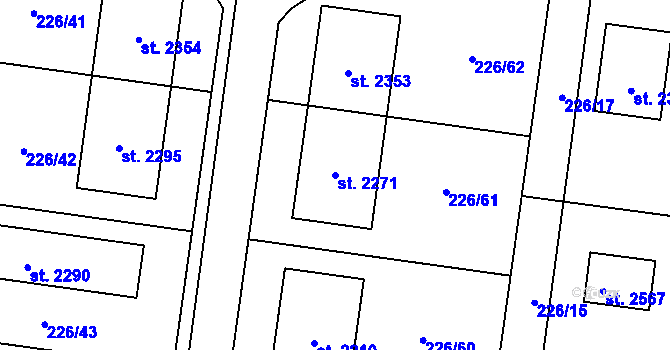 Parcela st. 2271 v KÚ Unhošť, Katastrální mapa