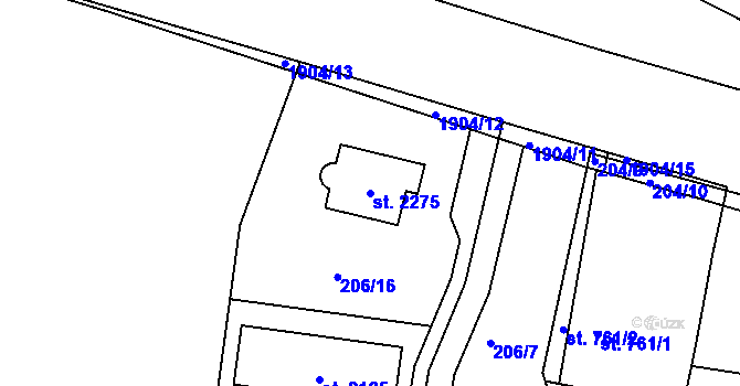 Parcela st. 2275 v KÚ Unhošť, Katastrální mapa