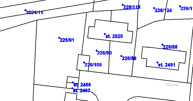 Parcela st. 226/90 v KÚ Unhošť, Katastrální mapa