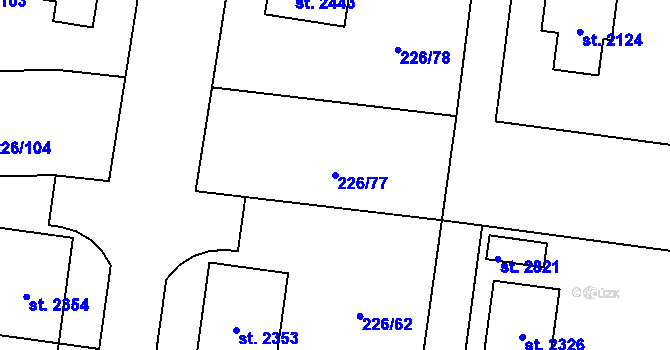 Parcela st. 226/77 v KÚ Unhošť, Katastrální mapa