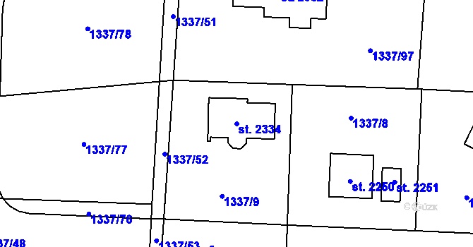 Parcela st. 2334 v KÚ Unhošť, Katastrální mapa