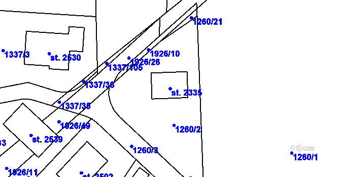 Parcela st. 2335 v KÚ Unhošť, Katastrální mapa
